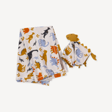 Dino Jacquard Knit Baby Organic Cotton Blanket & Lovey Gift Set