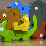 All-in-One Natural Wooden Animal Parade A to Z Puzzle & Playset