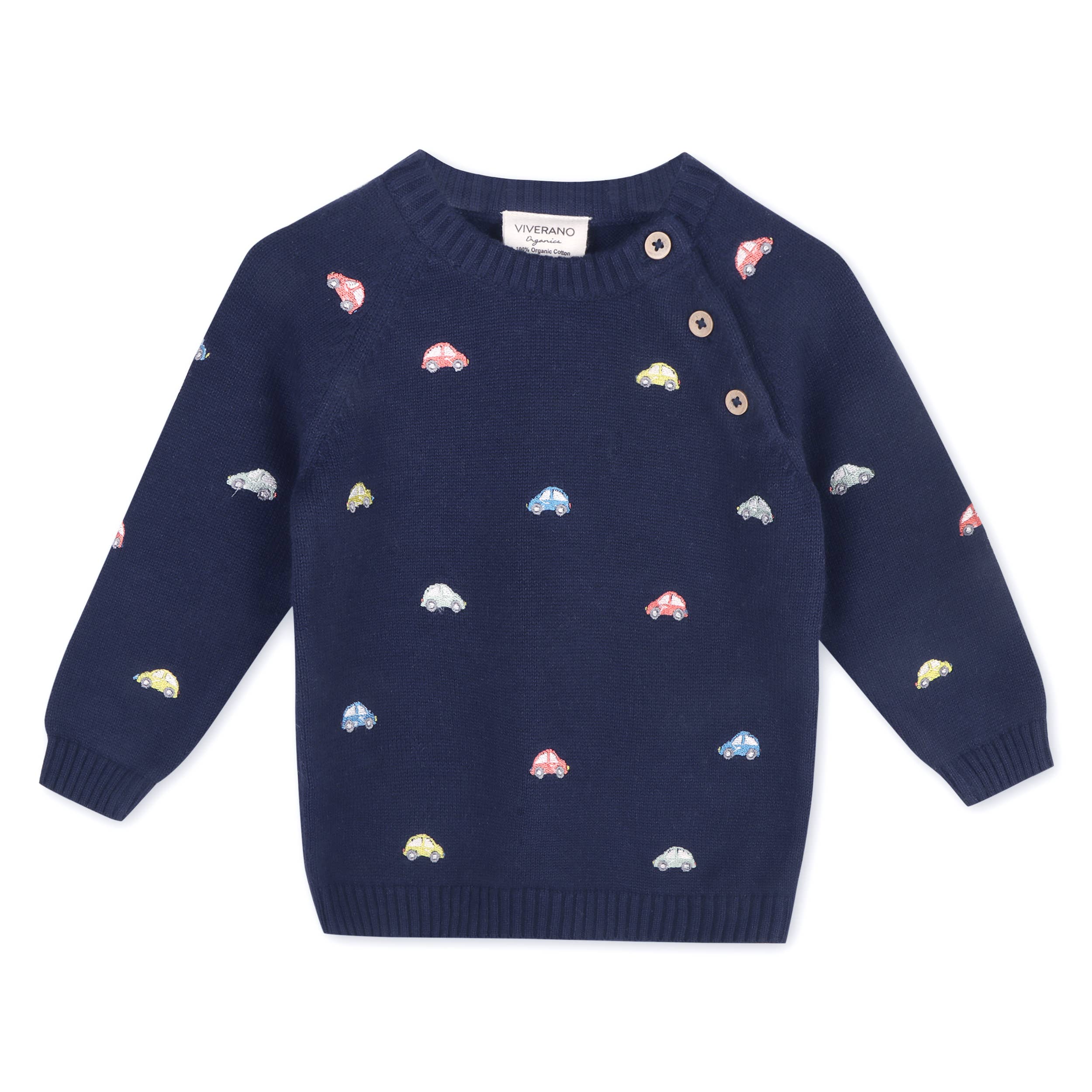 Organic Cotton Mini Beetle Cars Embroidered Sweater