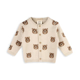 Organic Cotton Brown Bear Jacquard Baby Cardigan