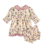 Organic Floral Embroidered Collar Baby Dress & Bloomer Set