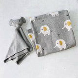 Ultra Soft Natural Jacquard Knit Elephant Baby Blanket & Lovey Gift Set