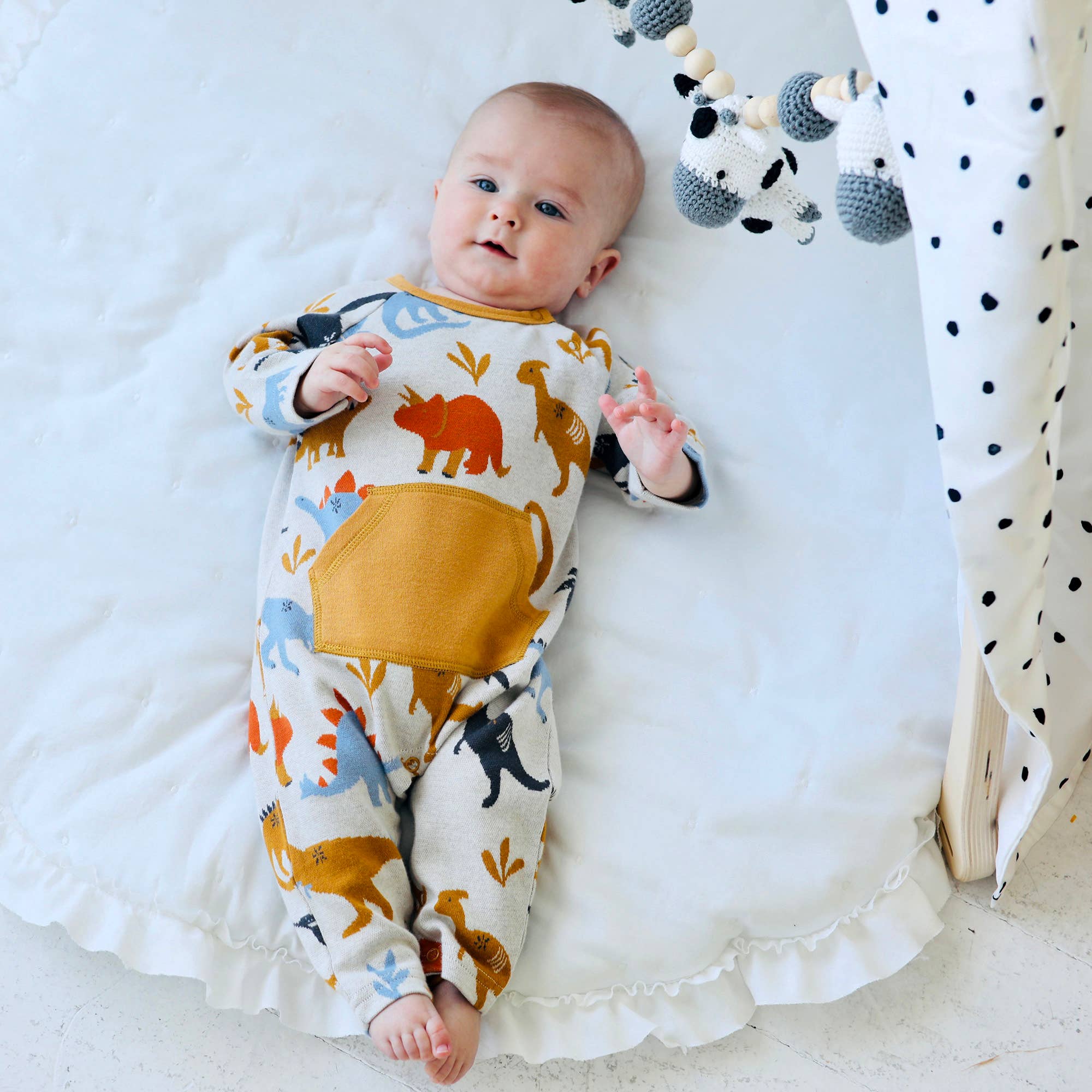 Dino Kangaroo Organic Cotton Jacquard Baby Jumpsuit