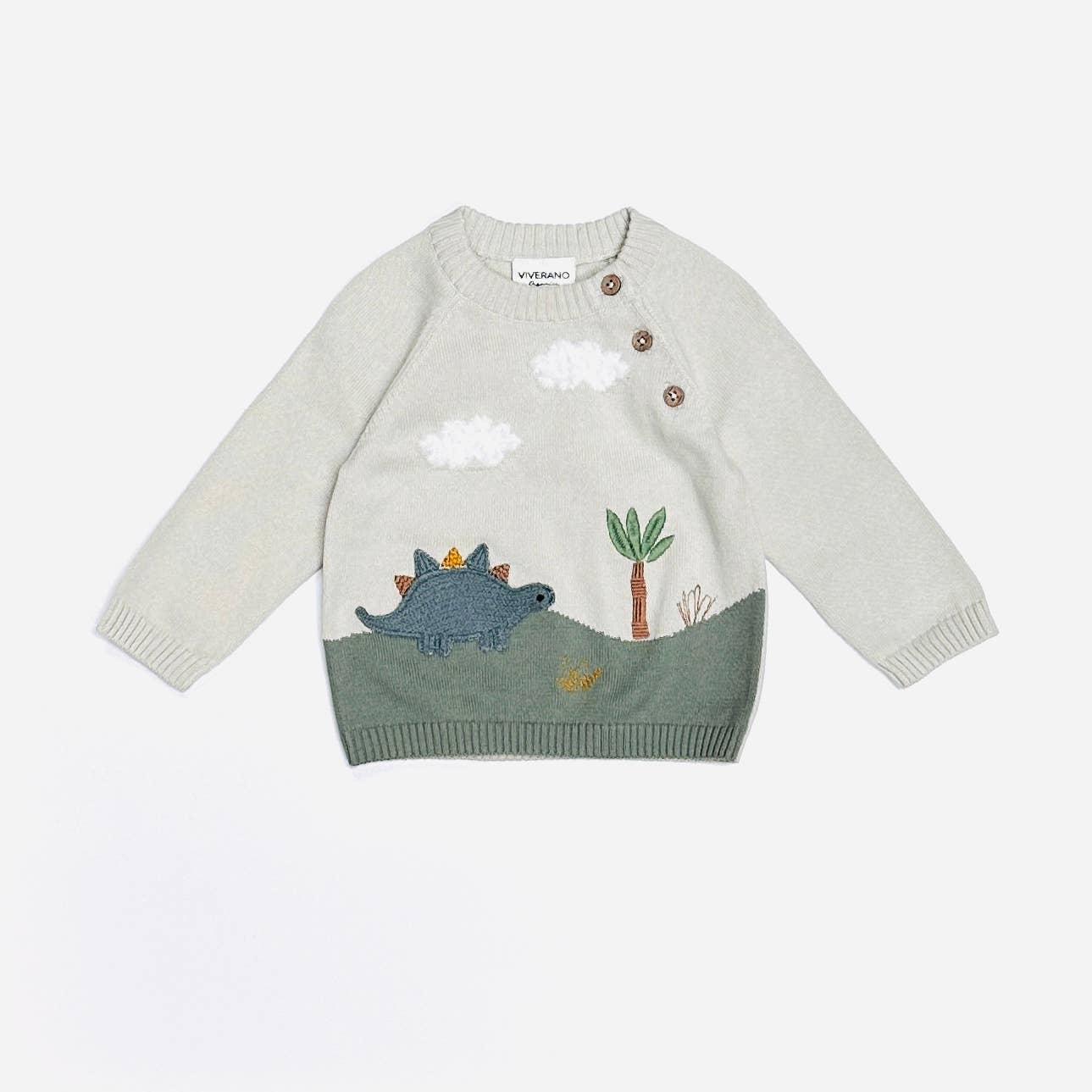 Organic Cotton Dino Applique Baby Sweater