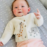 Organic Cotton Safari Embroidered Long Sleeve Baby Cardigan
